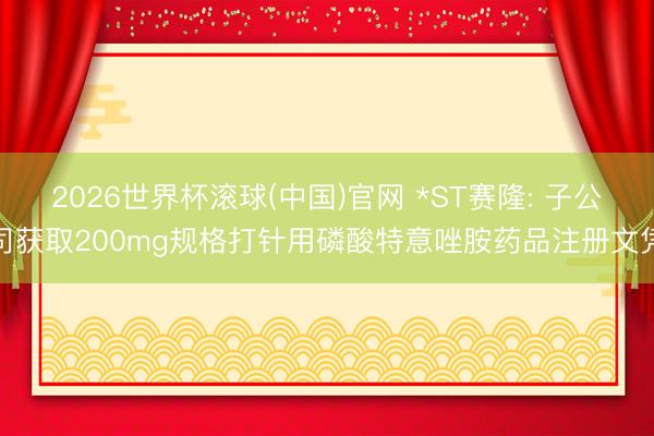 2026世界杯滚球(中国)官网 *ST赛隆: 子公司获取200mg规格打针用磷酸特意唑胺药品注册文凭