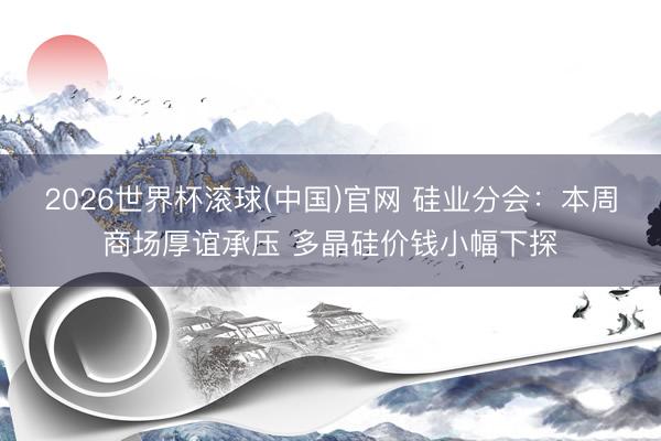2026世界杯滚球(中国)官网 硅业分会：本周商场厚谊承压 多晶硅价钱小幅下探